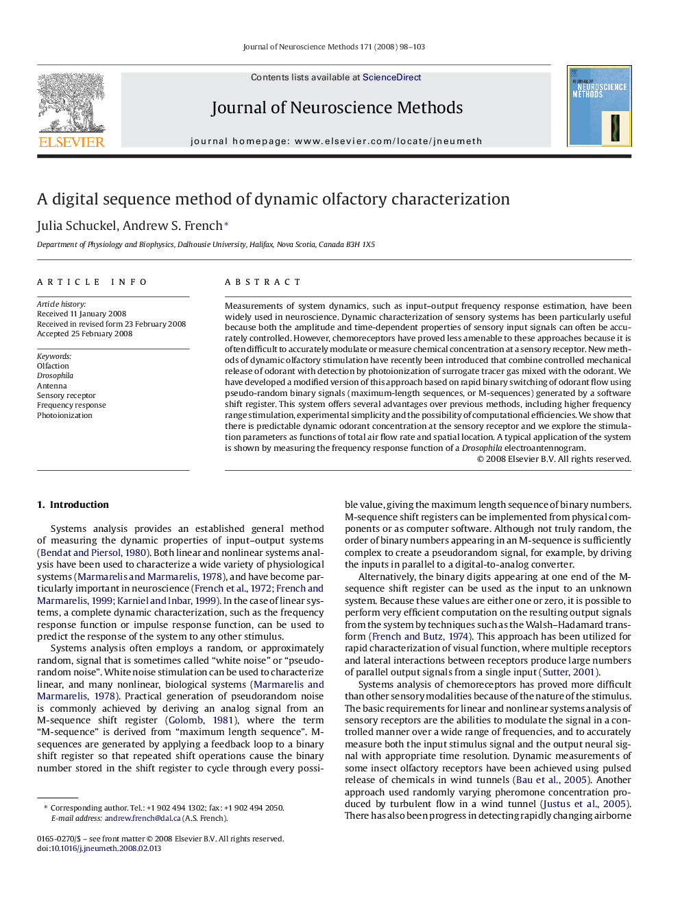 A digital sequence method of dynamic olfactory characterization