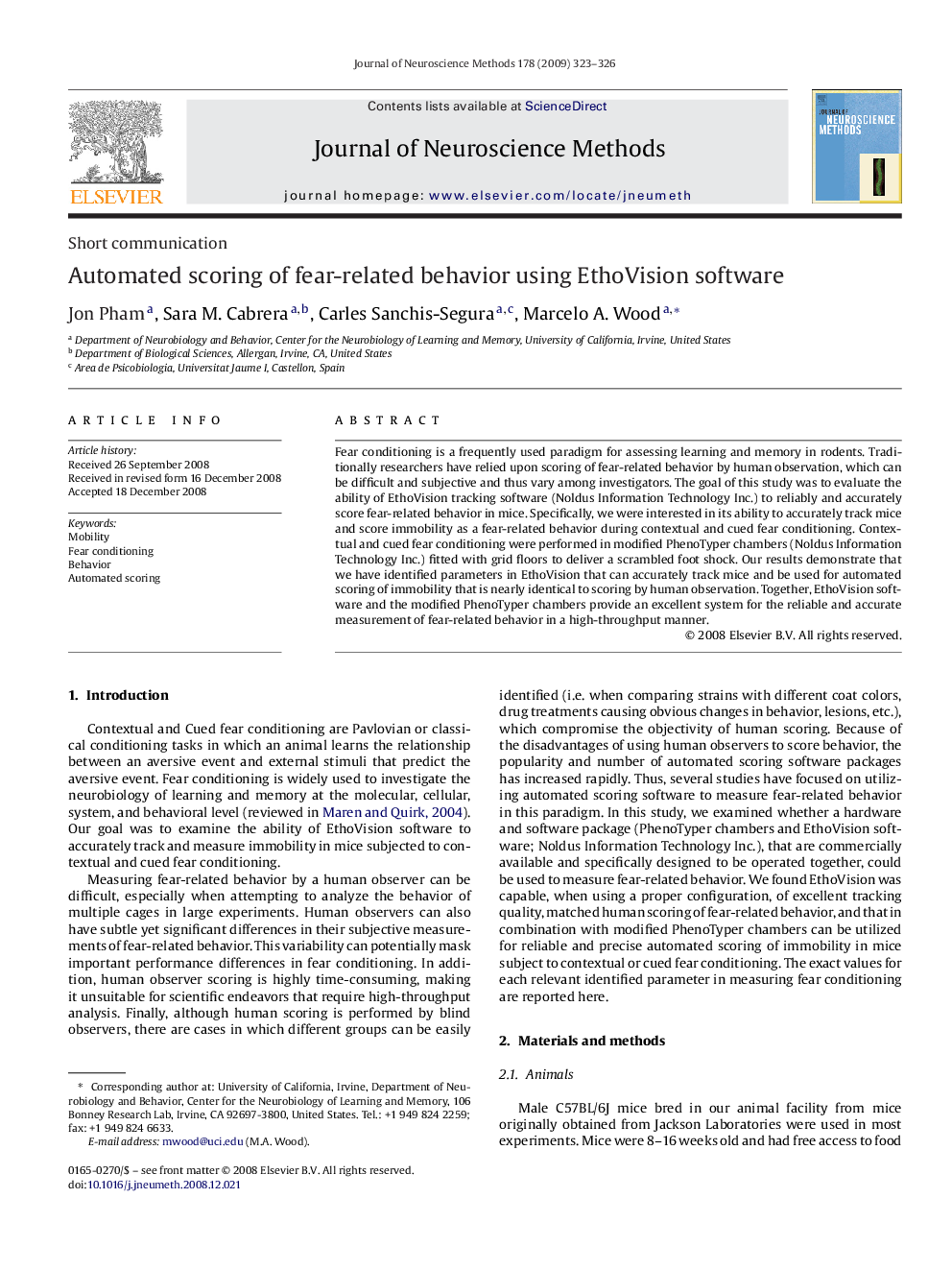 Automated scoring of fear-related behavior using EthoVision software