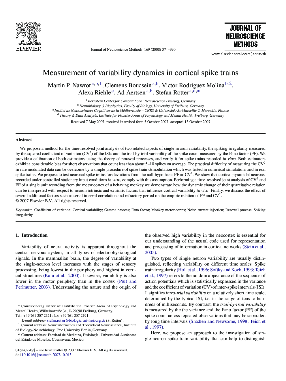 Measurement of variability dynamics in cortical spike trains