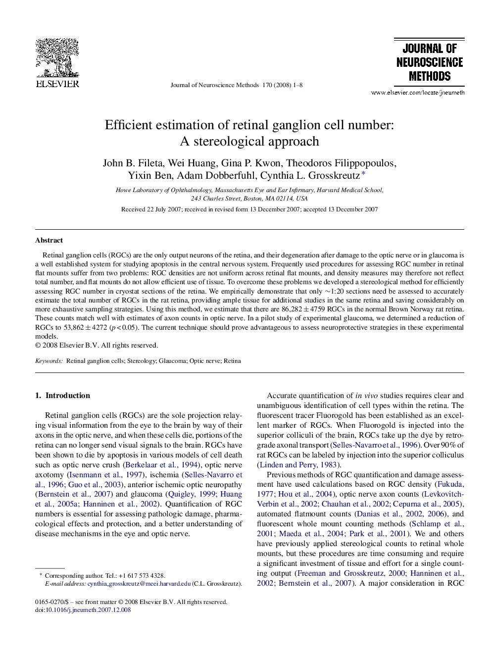 Efficient estimation of retinal ganglion cell number: A stereological approach