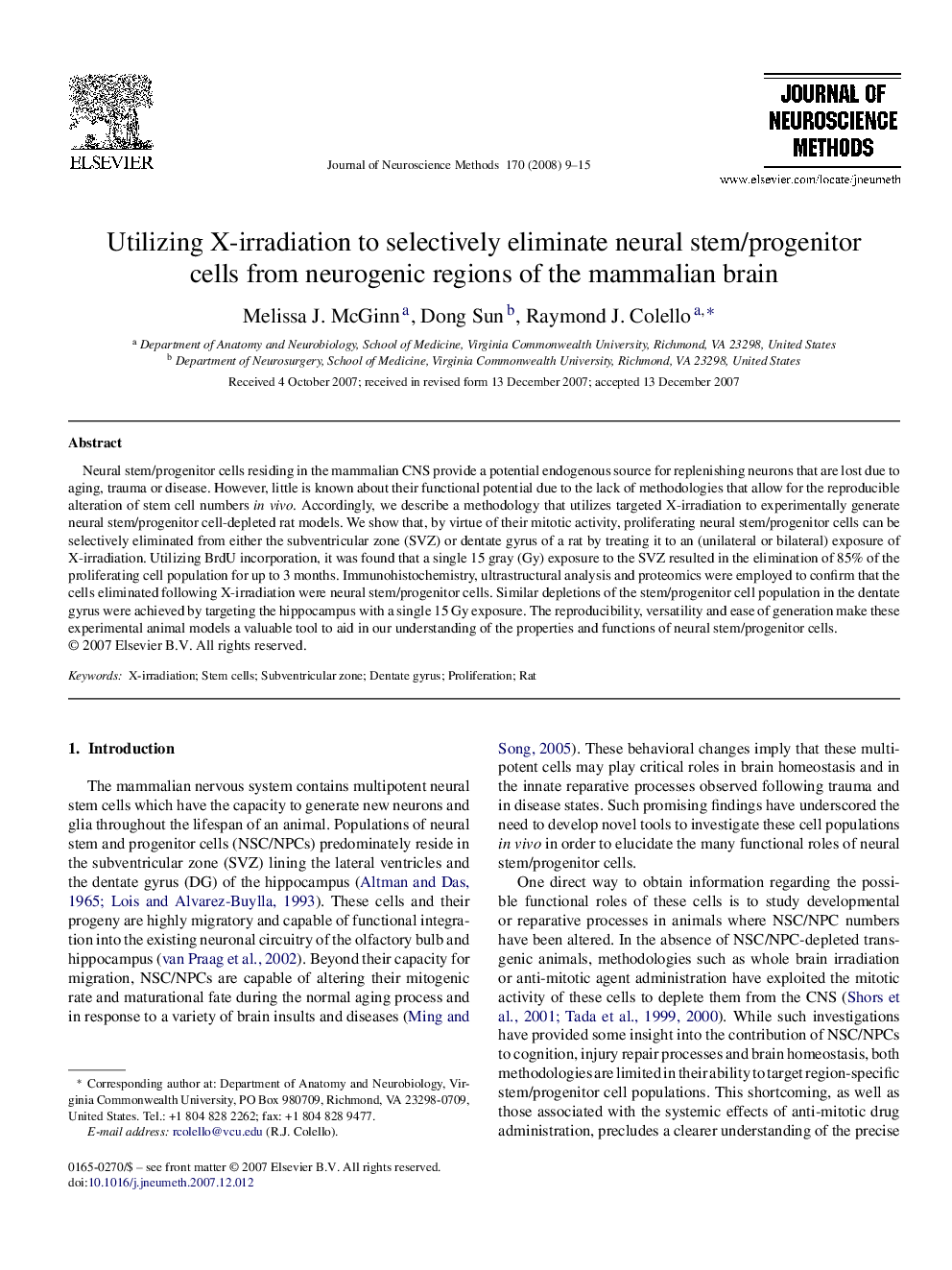 Utilizing X-irradiation to selectively eliminate neural stem/progenitor cells from neurogenic regions of the mammalian brain