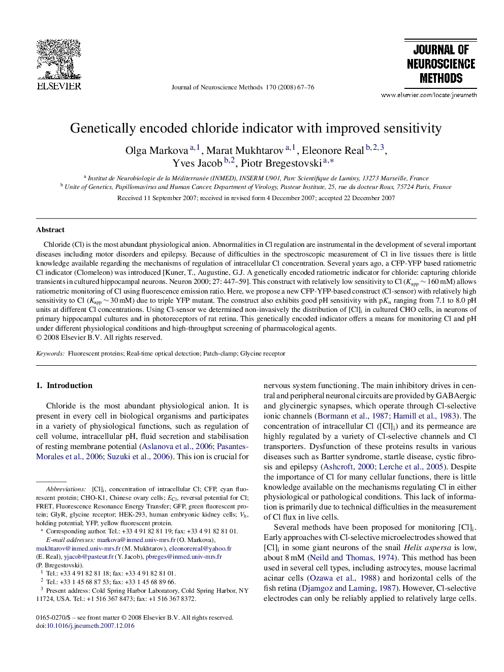 Genetically encoded chloride indicator with improved sensitivity