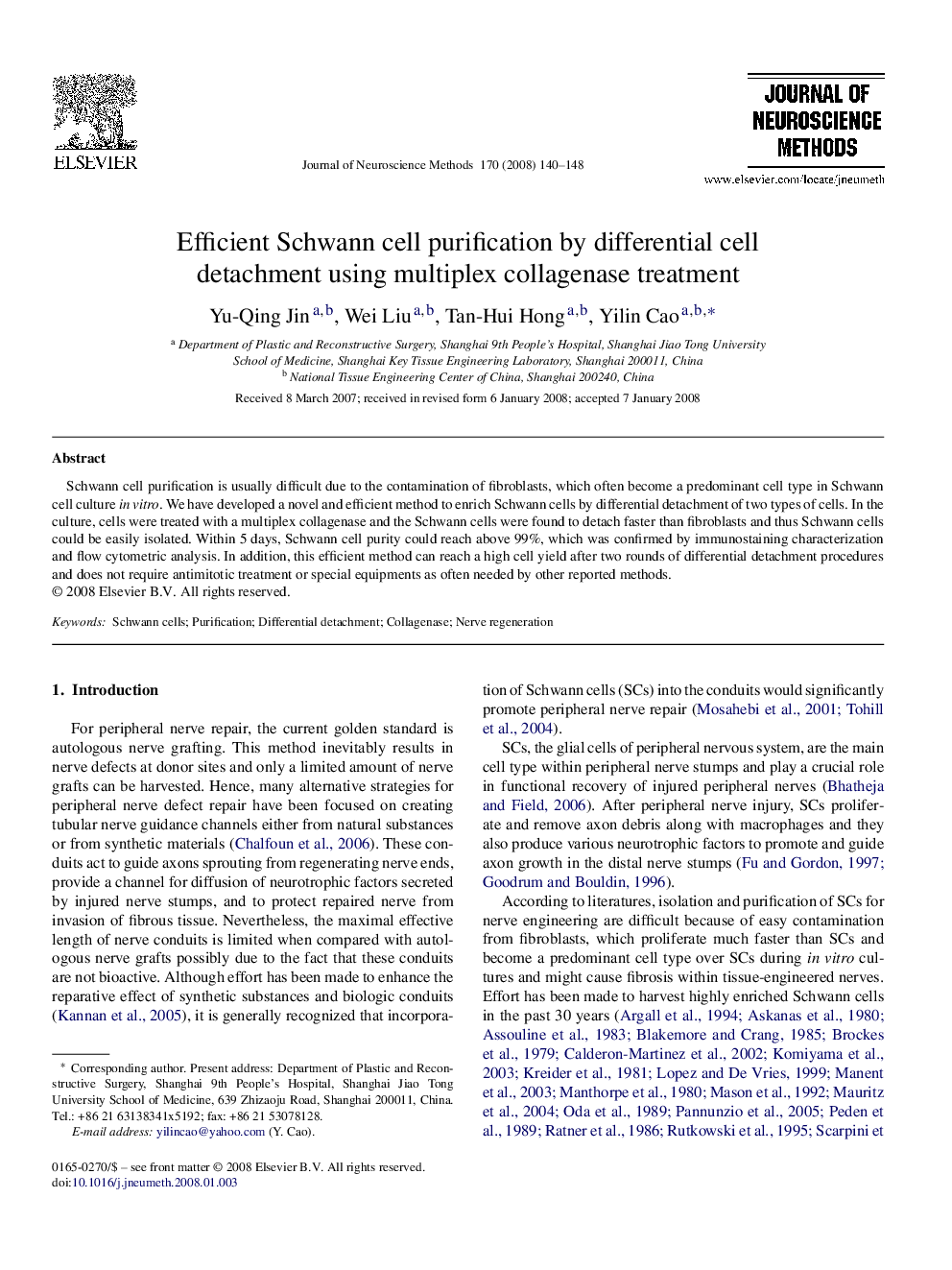 Efficient Schwann cell purification by differential cell detachment using multiplex collagenase treatment