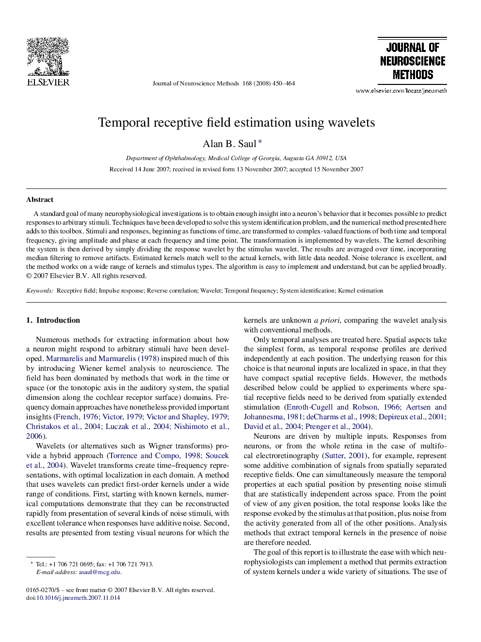 Temporal receptive field estimation using wavelets