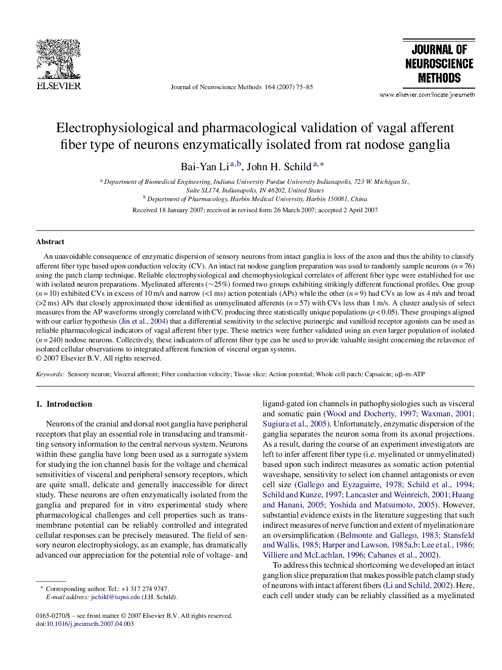 Electrophysiological and pharmacological validation of vagal afferent fiber type of neurons enzymatically isolated from rat nodose ganglia