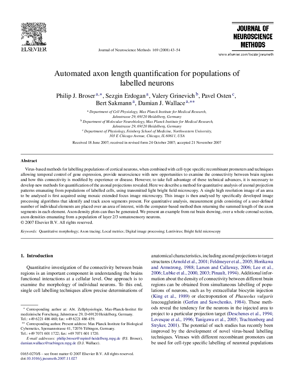 Automated axon length quantification for populations of labelled neurons