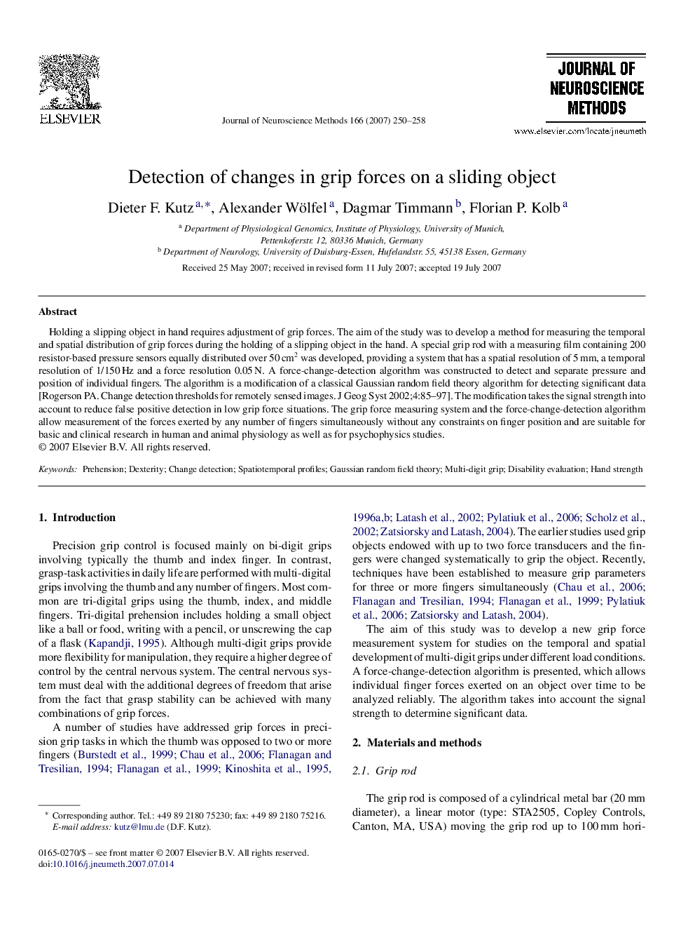 Detection of changes in grip forces on a sliding object