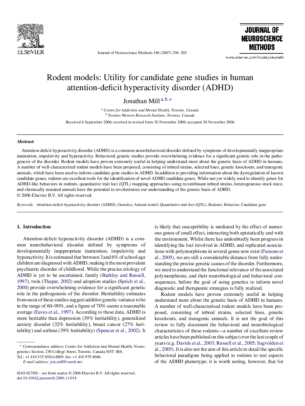 Rodent models: Utility for candidate gene studies in human attention-deficit hyperactivity disorder (ADHD)