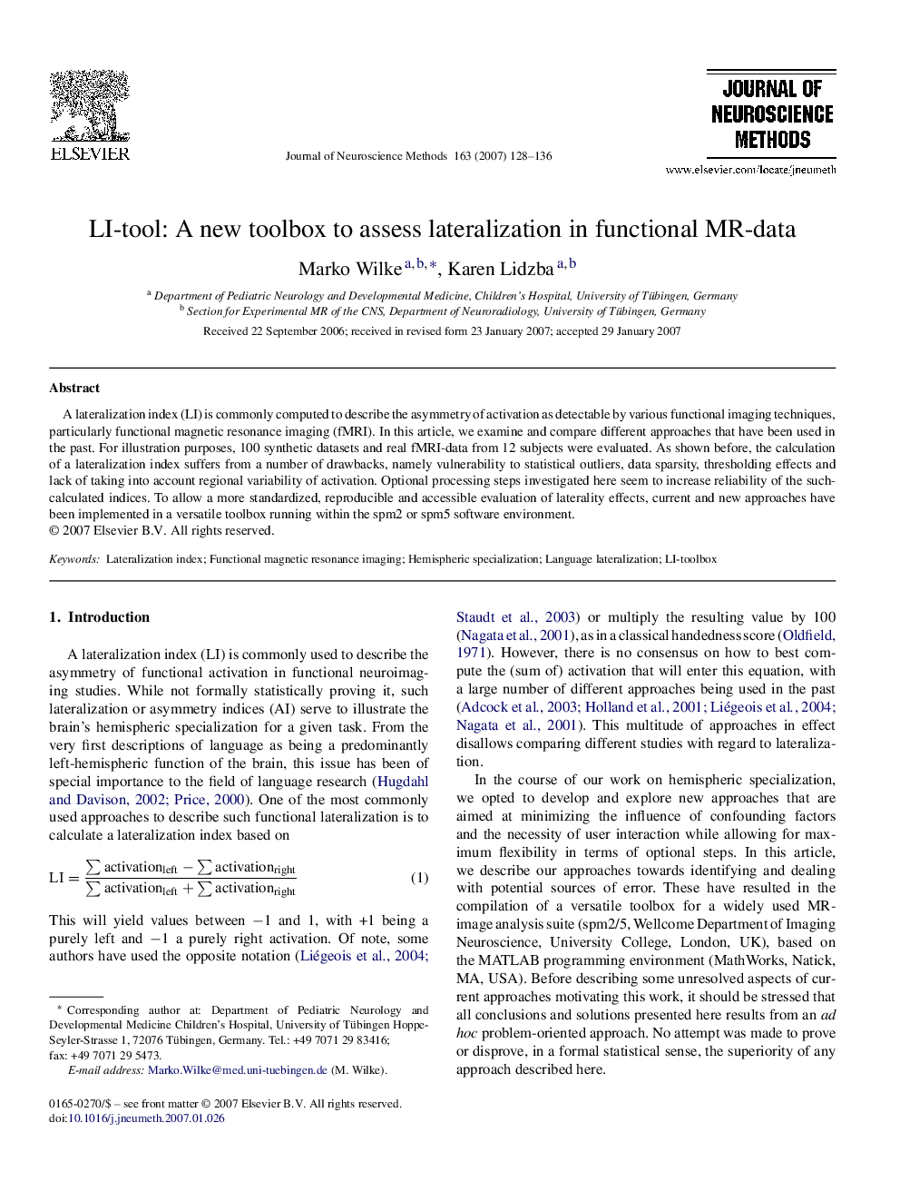 LI-tool: A new toolbox to assess lateralization in functional MR-data