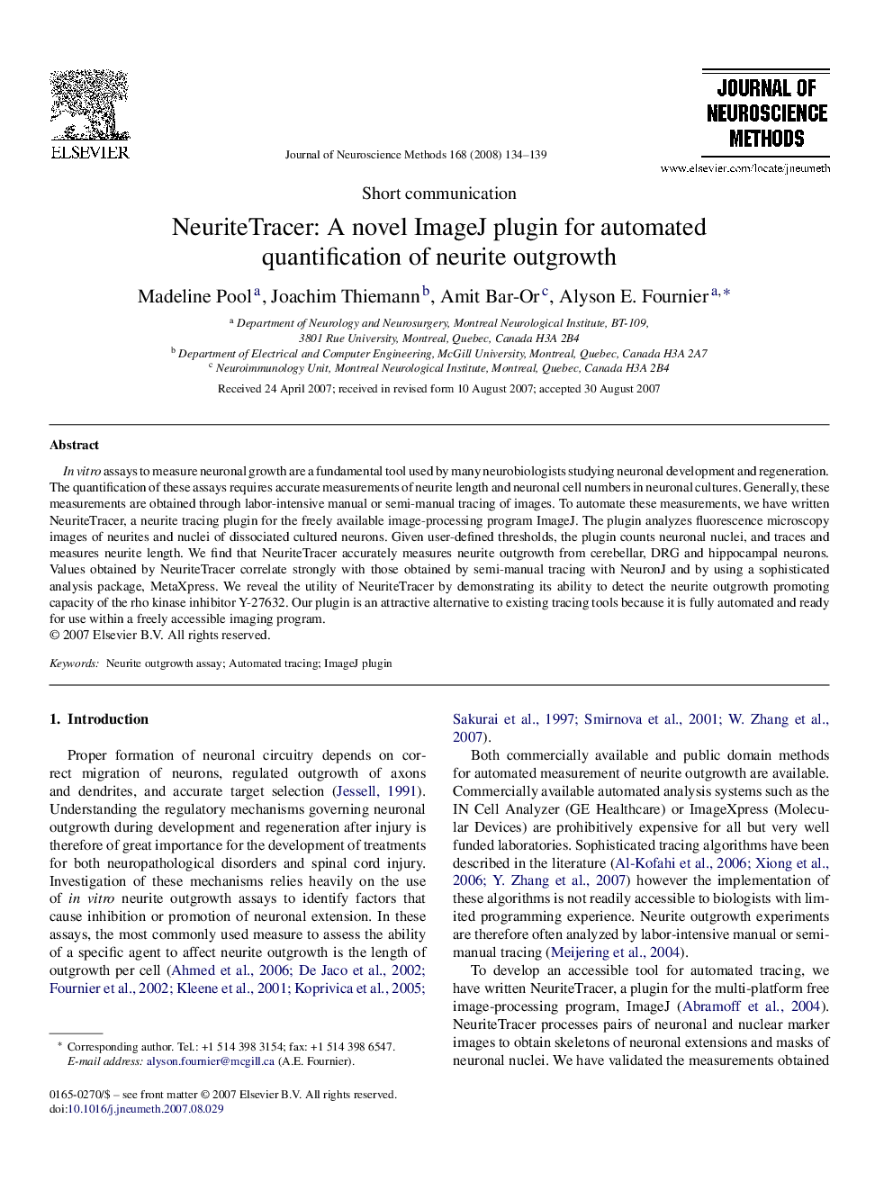 عکس صفحه اول مقاله: NeuriteTracer: A novel ImageJ plugin for automated quantification of neurite outgrowth NeuriteTracer: A novel ImageJ plugin for automated quantification of neurite outgrowth