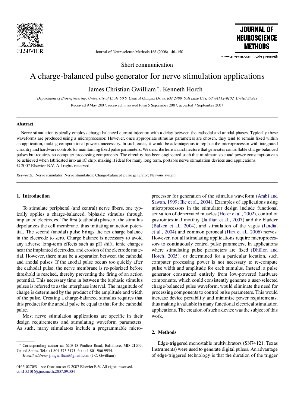 A charge-balanced pulse generator for nerve stimulation applications