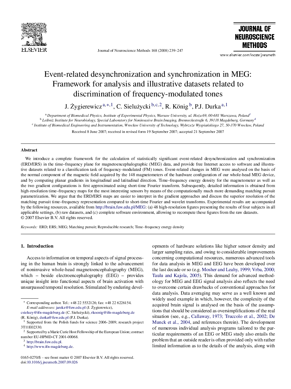 Event-related desynchronization and synchronization in MEG: Framework for analysis and illustrative datasets related to discrimination of frequency-modulated tones