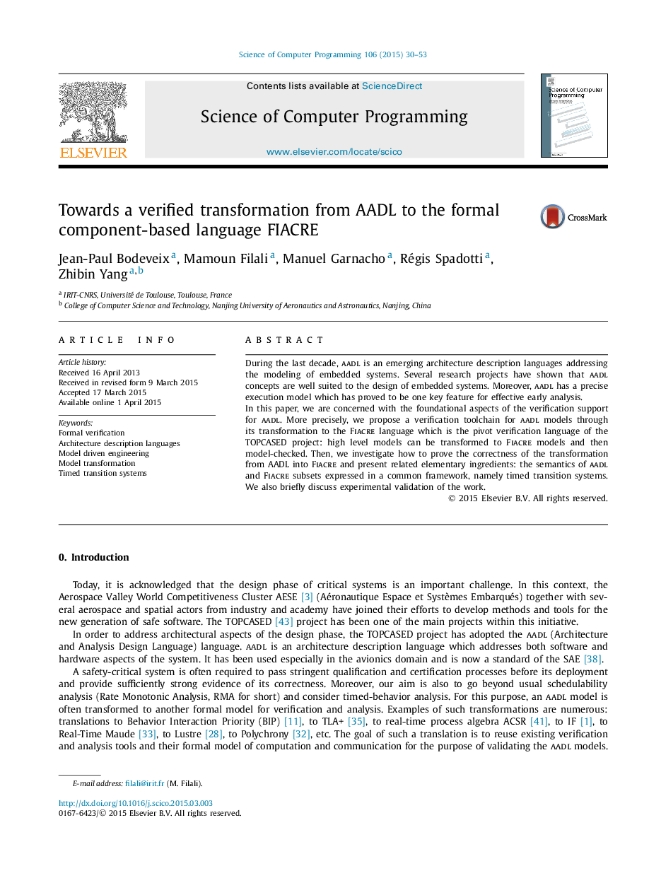 Towards a verified transformation from AADL to the formal component-based language FIACRE