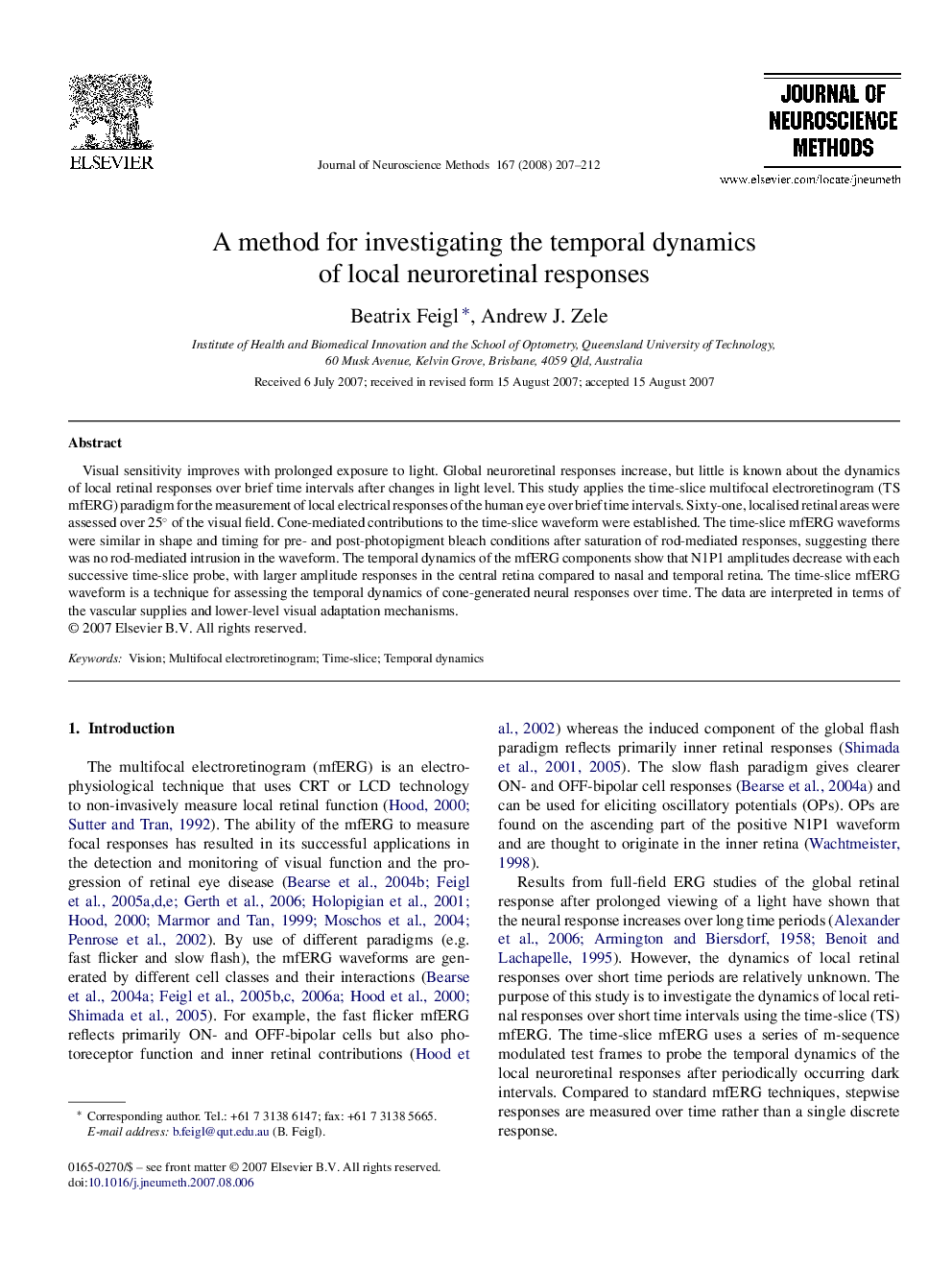 A method for investigating the temporal dynamics of local neuroretinal responses