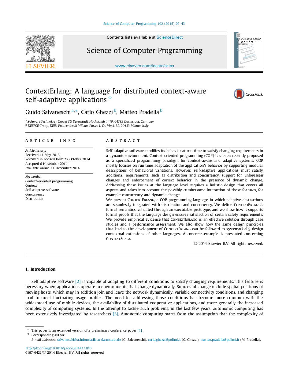 ContextErlang: A language for distributed context-aware self-adaptive applications 