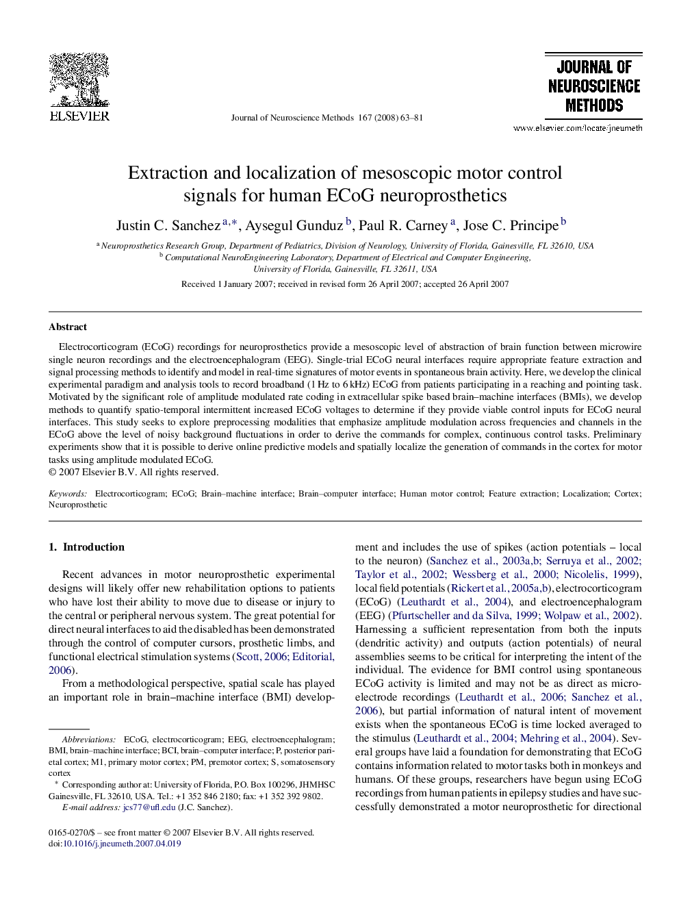 Extraction and localization of mesoscopic motor control signals for human ECoG neuroprosthetics