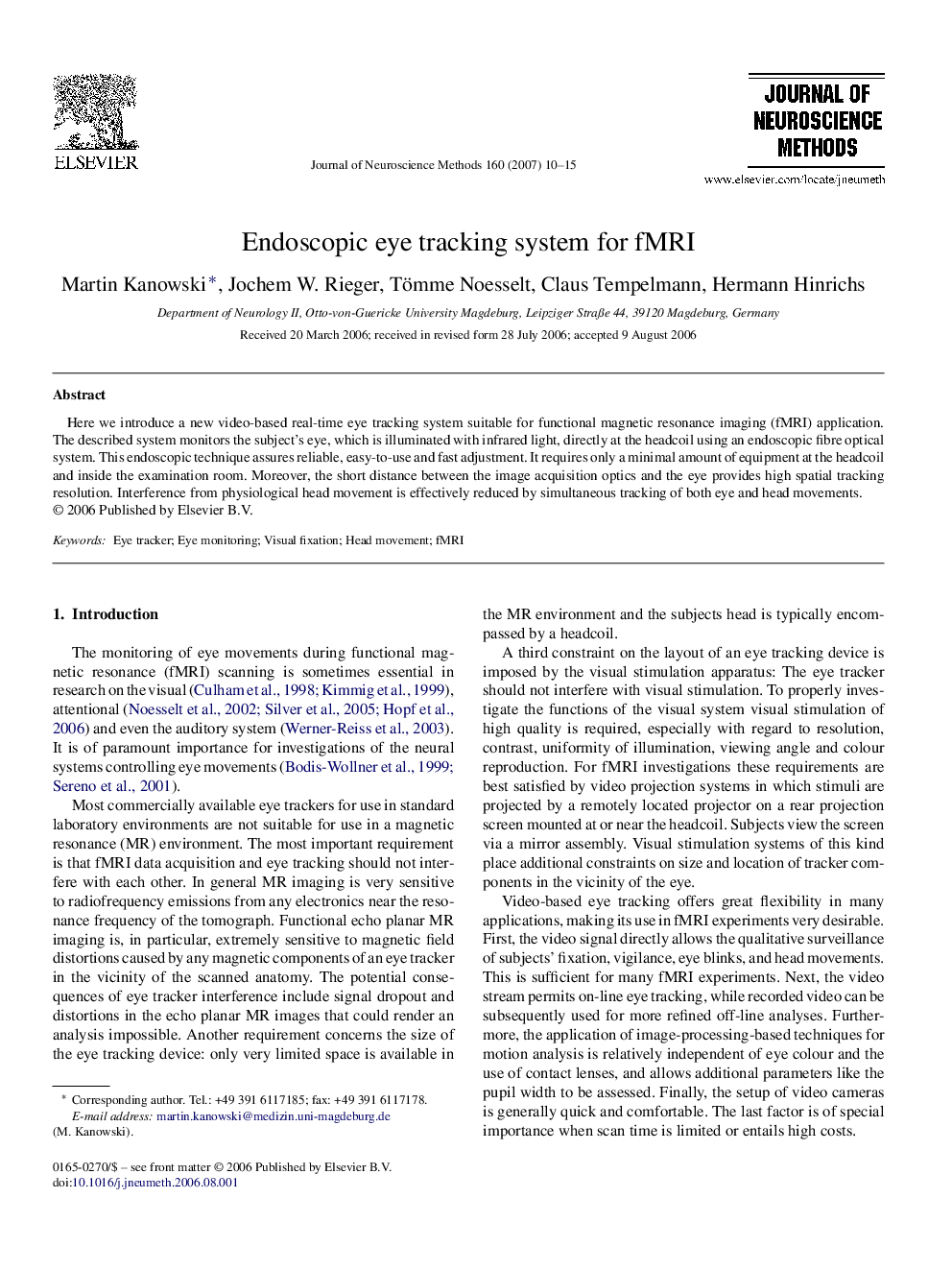 Endoscopic eye tracking system for fMRI