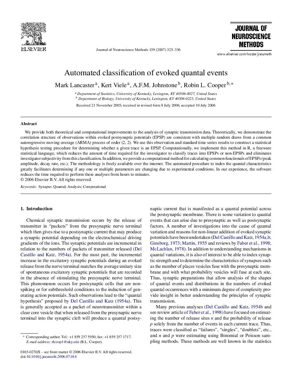 Automated classification of evoked quantal events