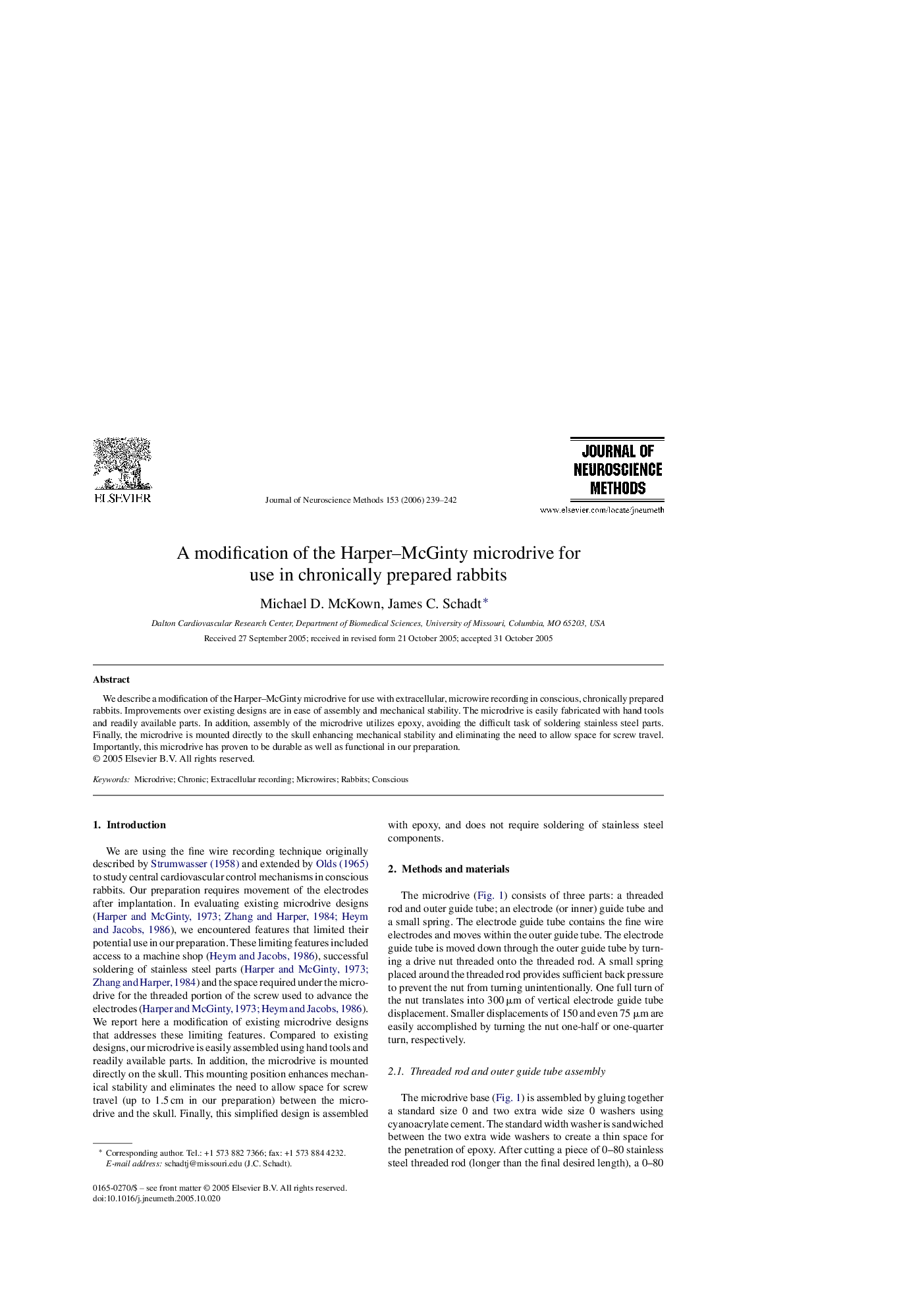 A modification of the Harper–McGinty microdrive for use in chronically prepared rabbits