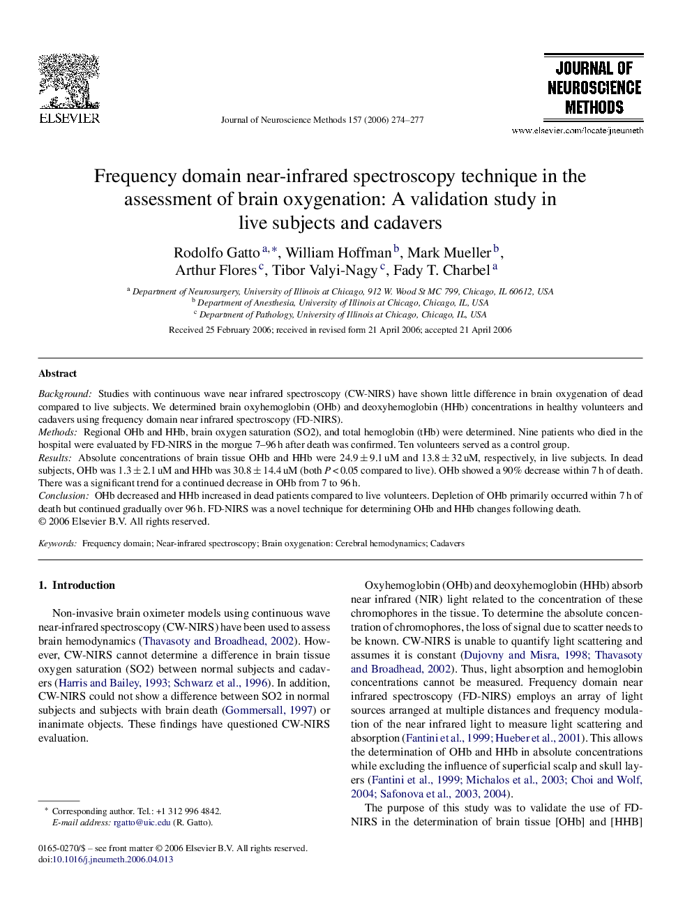 Frequency domain near-infrared spectroscopy technique in the assessment of brain oxygenation: A validation study in live subjects and cadavers