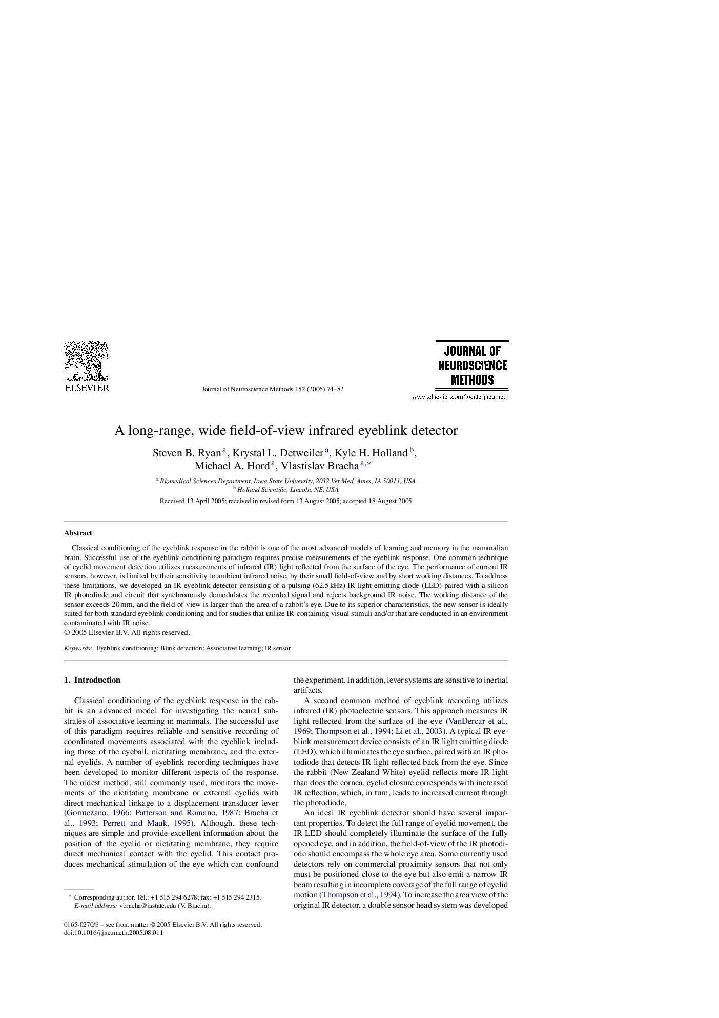 عکس صفحه اول مقاله: A long-range, wide field-of-view infrared eyeblink detector A long-range, wide field-of-view infrared eyeblink detector