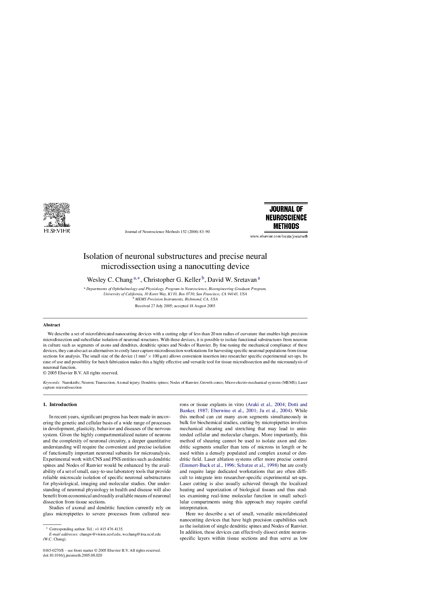 Isolation of neuronal substructures and precise neural microdissection using a nanocutting device