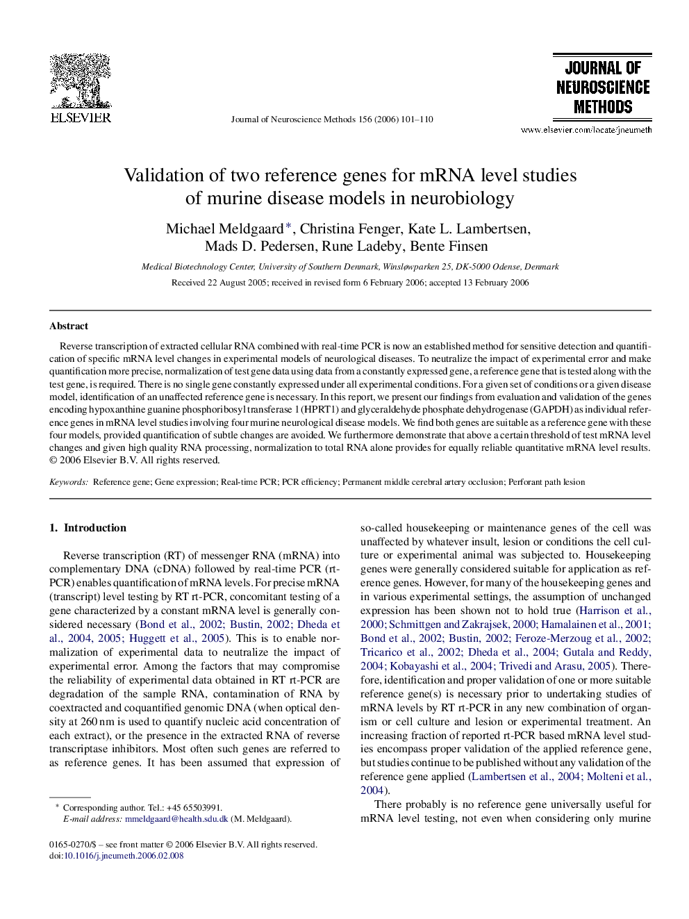 Validation of two reference genes for mRNA level studies of murine disease models in neurobiology