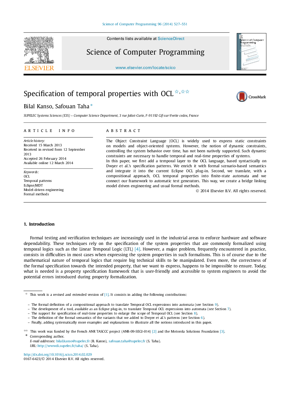 Specification of temporal properties with OCL 