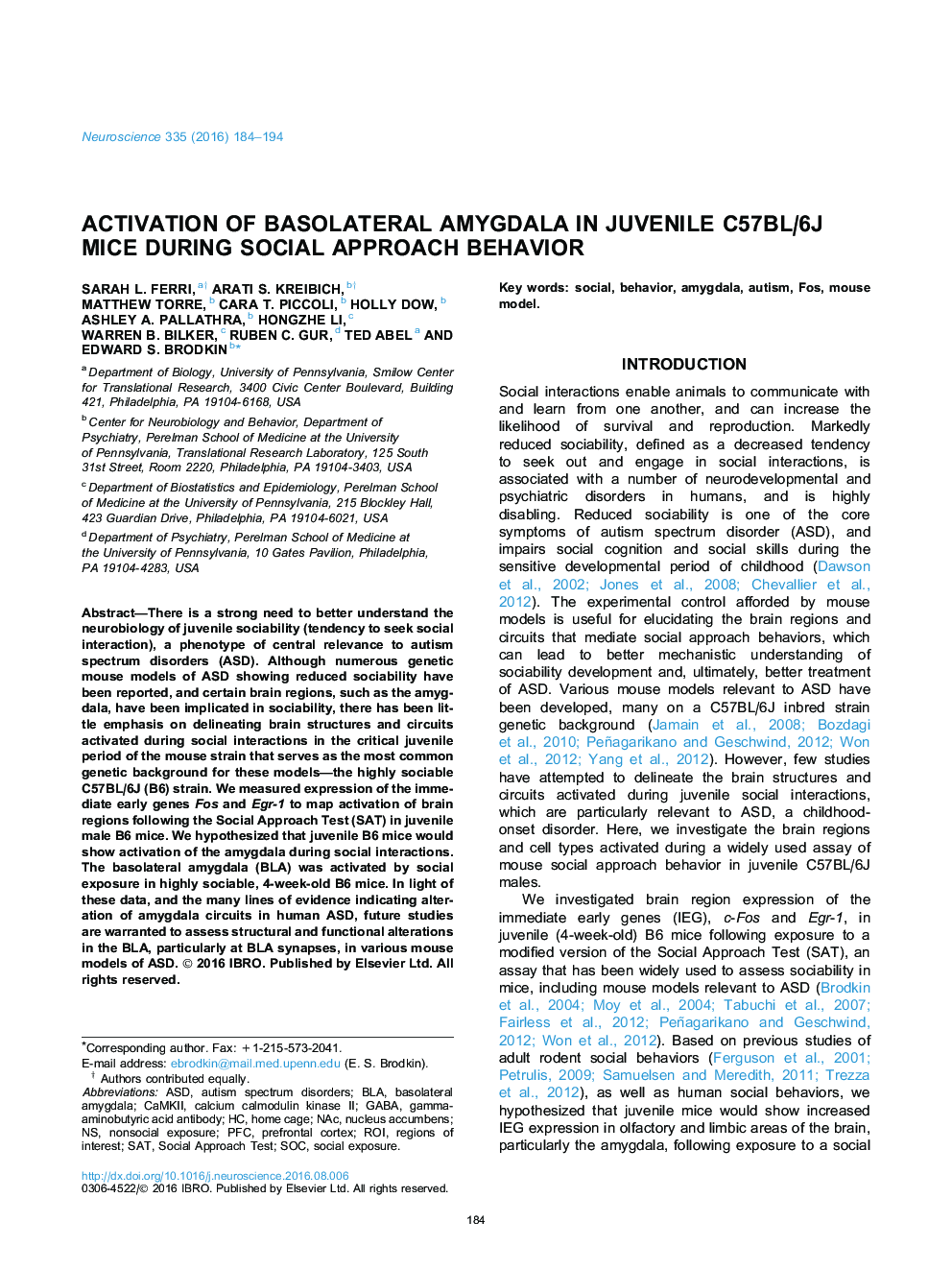 Activation of basolateral amygdala in juvenile C57BL/6J mice during social approach behavior