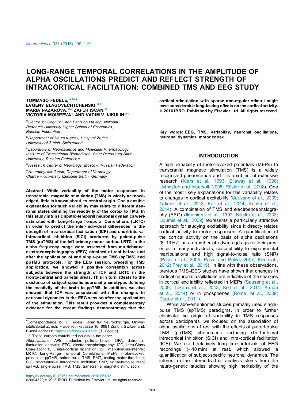 Long-Range Temporal Correlations in the amplitude of alpha oscillations predict and reflect strength of intracortical facilitation: Combined TMS and EEG study