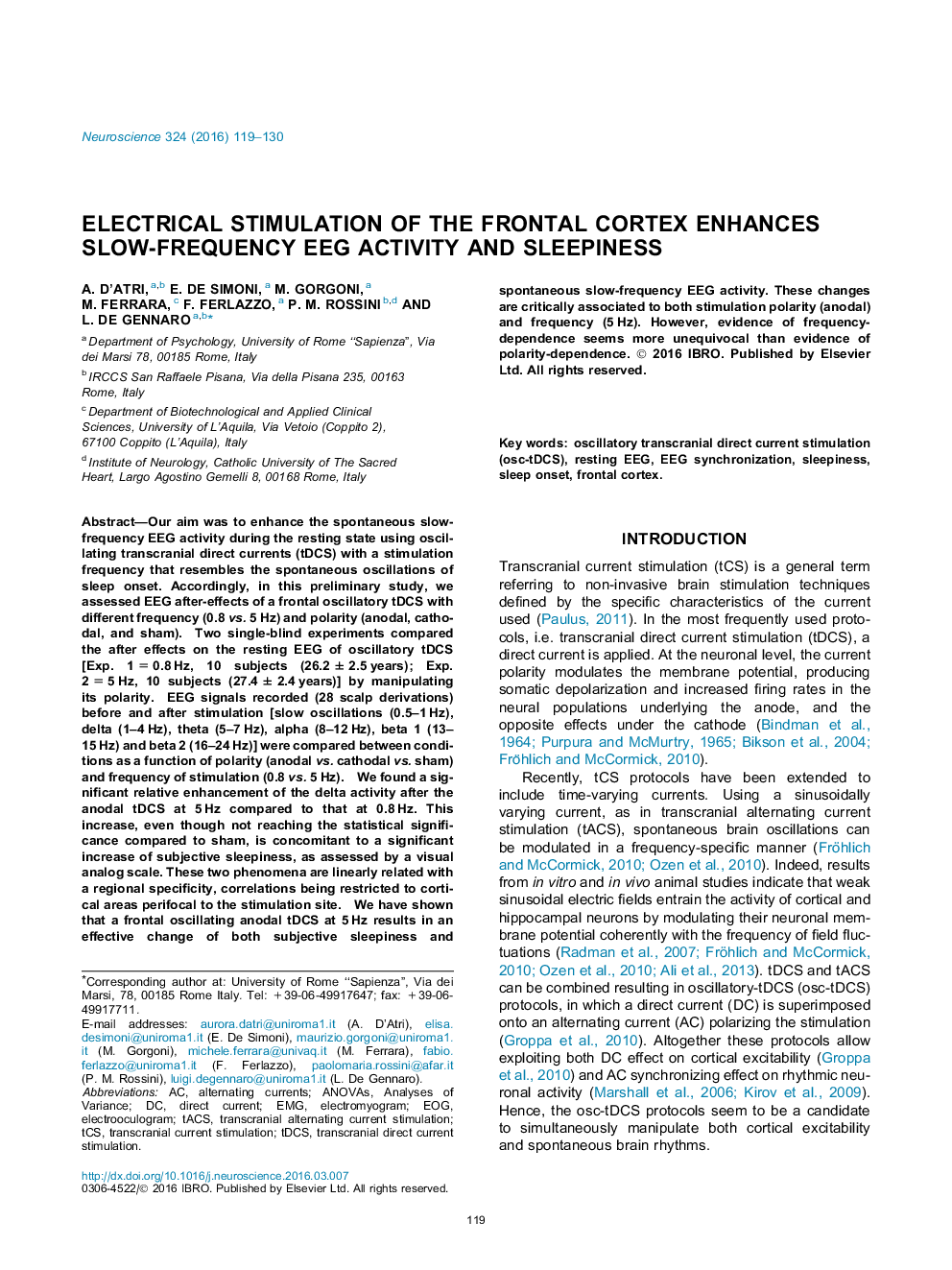 Electrical stimulation of the frontal cortex enhances slow-frequency EEG activity and sleepiness