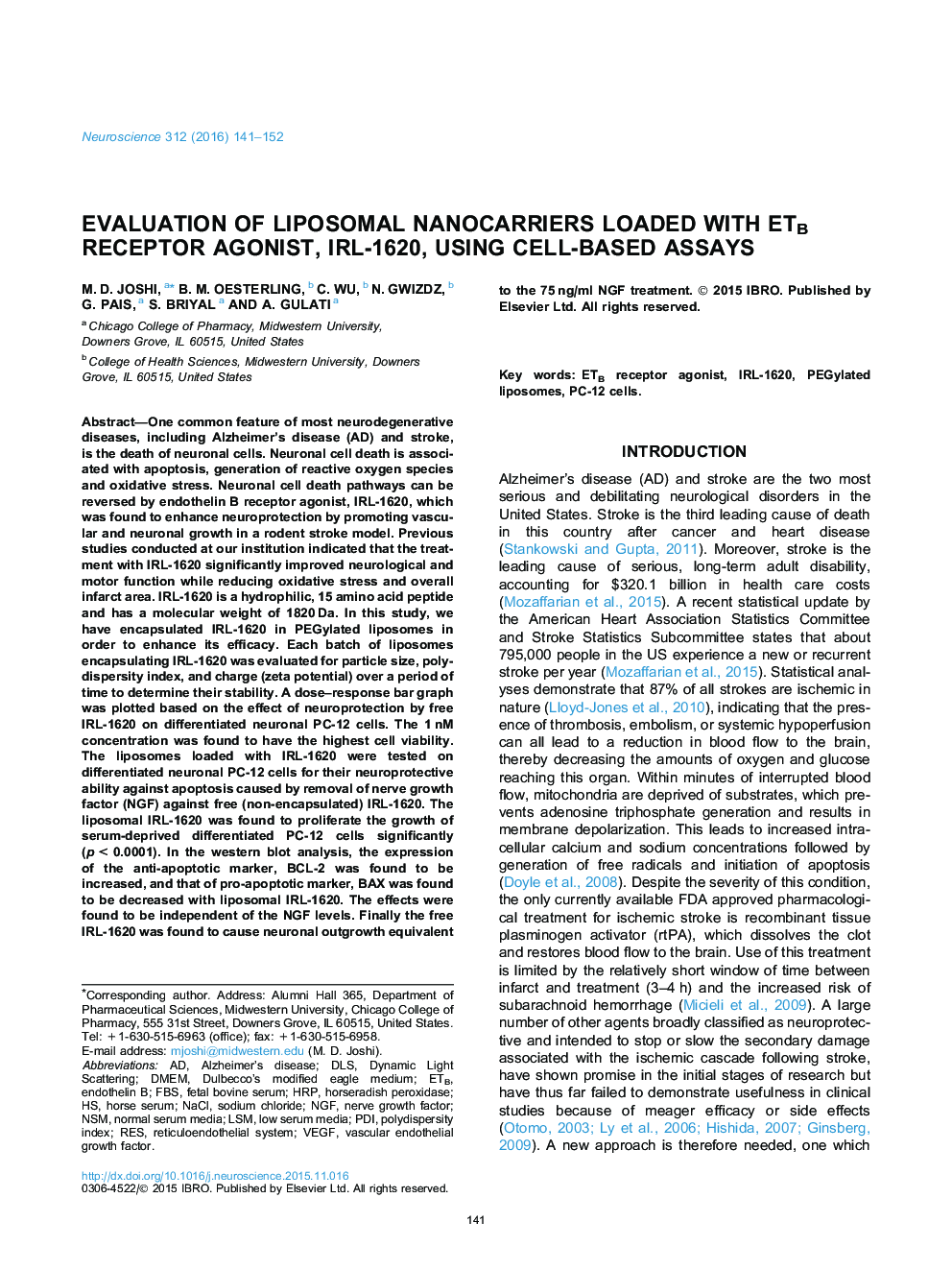 Evaluation of liposomal nanocarriers loaded with ETB receptor agonist, IRL-1620, using cell-based assays