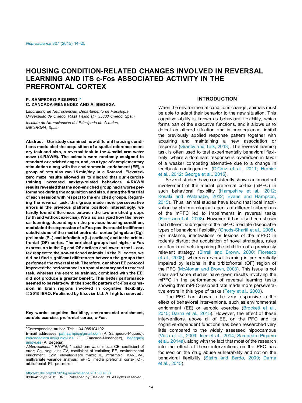 Housing condition-related changes involved in reversal learning and its c-Fos associated activity in the prefrontal cortex