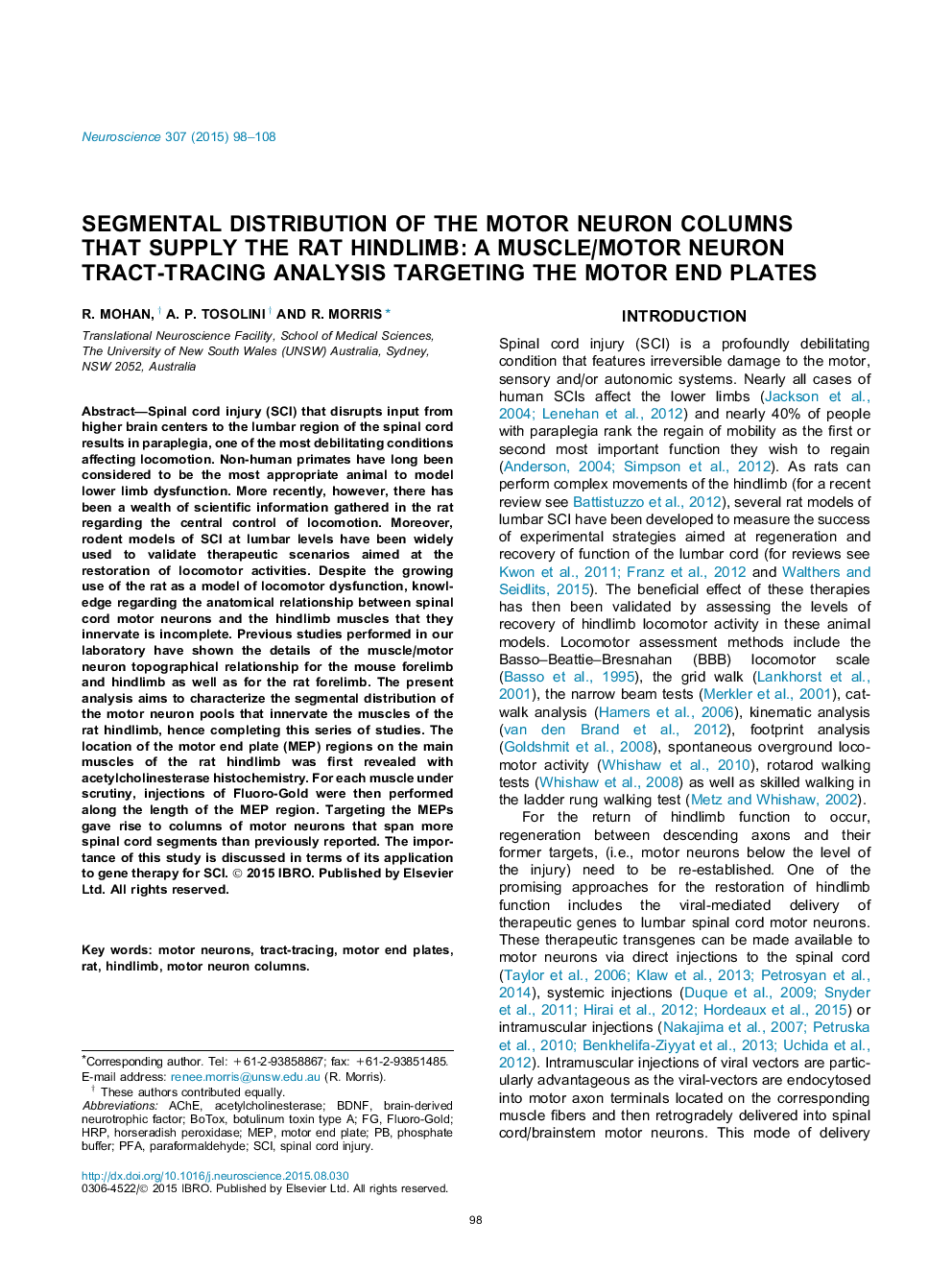 Segmental distribution of the motor neuron columns that supply the rat hindlimb: A muscle/motor neuron tract-tracing analysis targeting the motor end plates