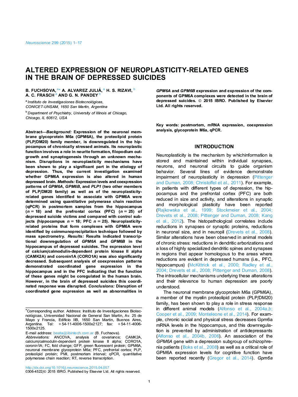 Altered expression of neuroplasticity-related genes in the brain of depressed suicides