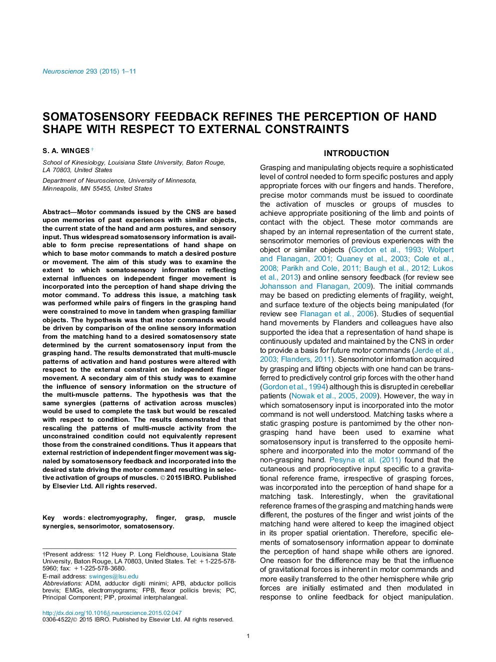 Somatosensory feedback refines the perception of hand shape with respect to external constraints