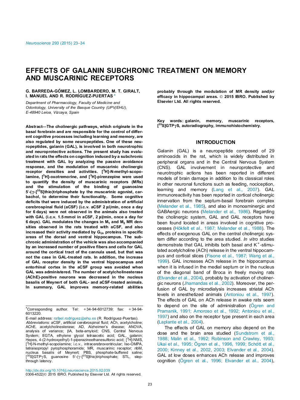 Effects of galanin subchronic treatment on memory and muscarinic receptors