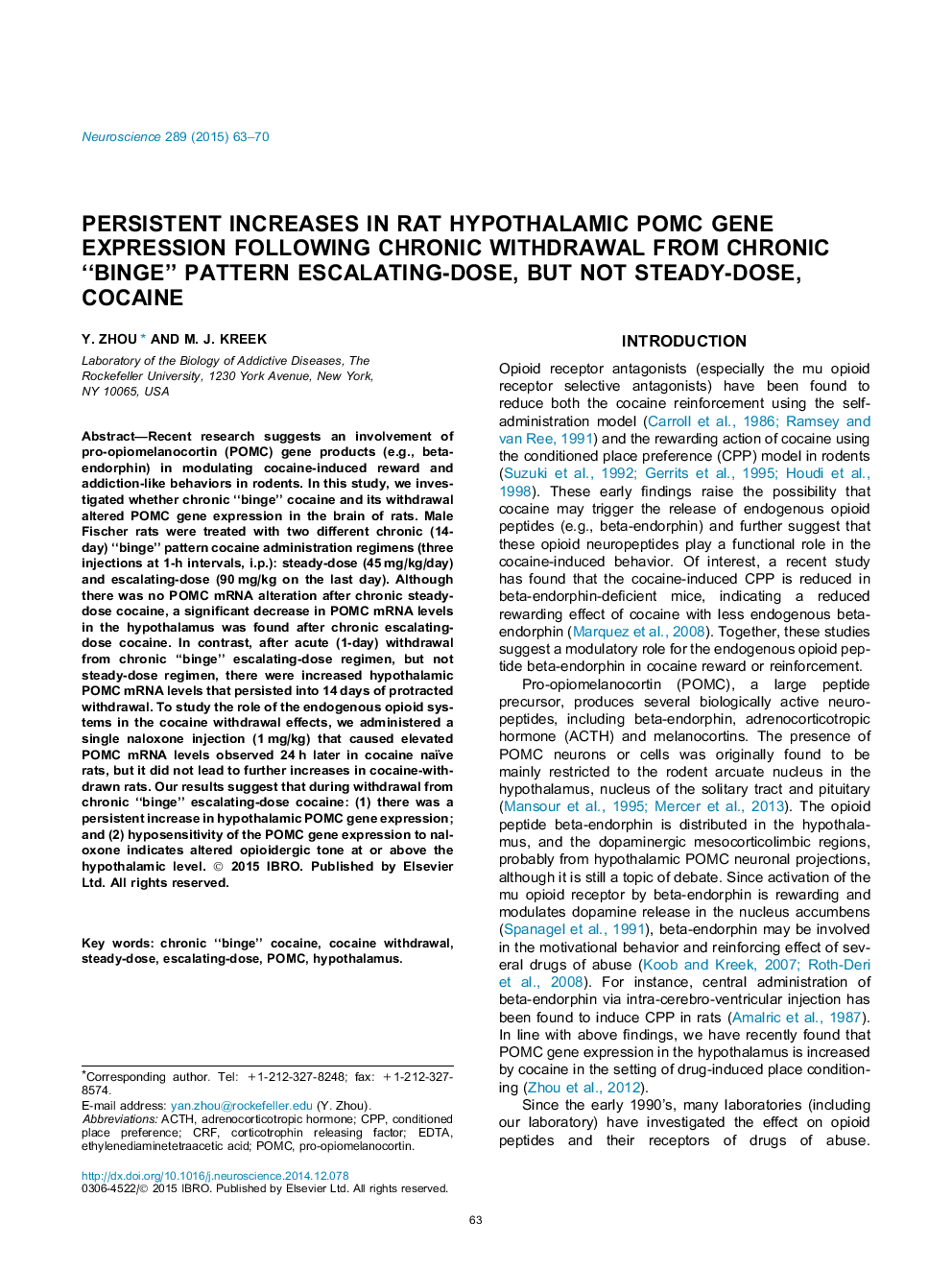 Persistent increases in rat hypothalamic POMC gene expression following chronic withdrawal from chronic “binge” pattern escalating-dose, but not steady-dose, cocaine