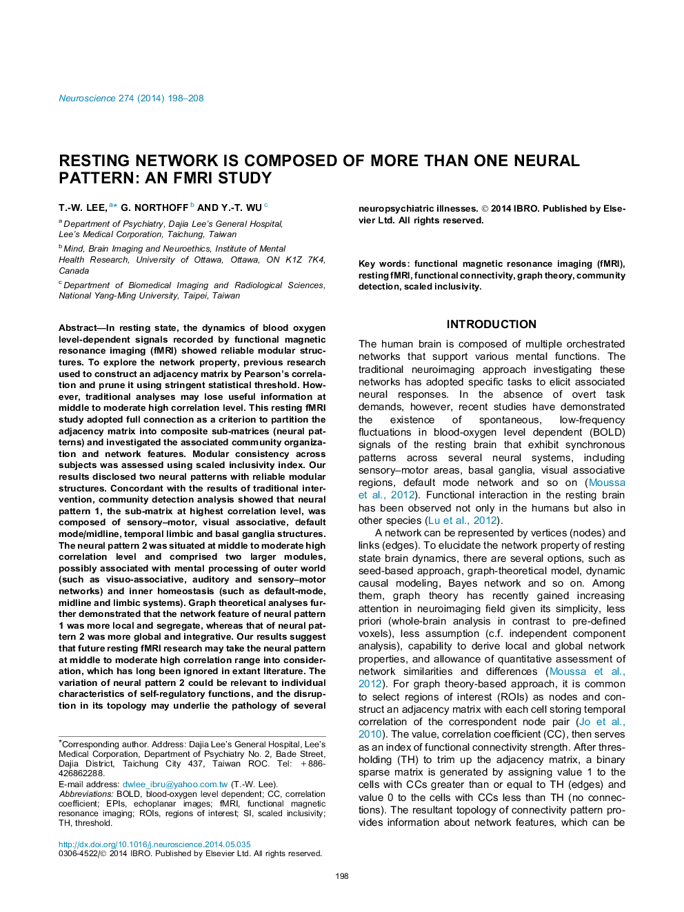 عکس صفحه اول مقاله: Resting network is composed of more than one neural pattern: An fMRI study Resting network is composed of more than one neural pattern: An fMRI study