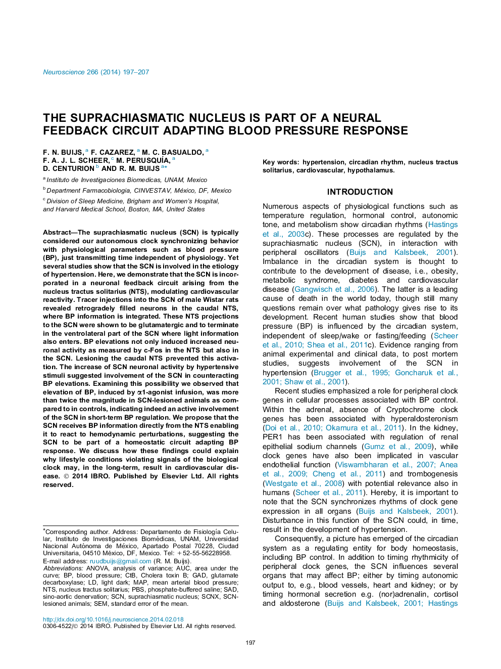 The suprachiasmatic nucleus is part of a neural feedback circuit adapting blood pressure response