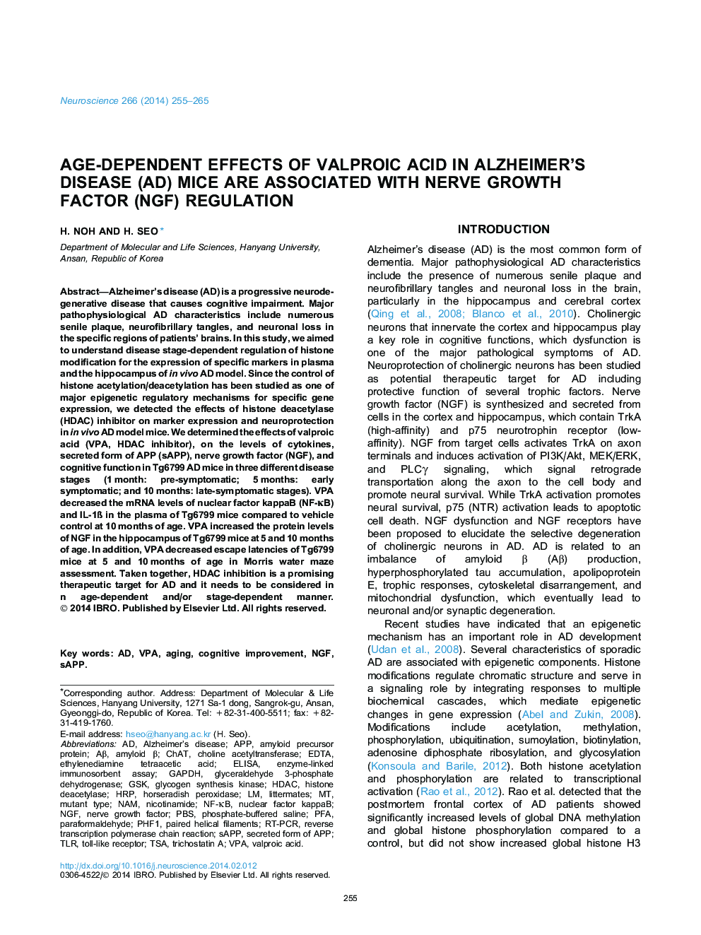 Age-dependent effects of valproic acid in Alzheimer’s disease (AD) mice are associated with nerve growth factor (NGF) regulation