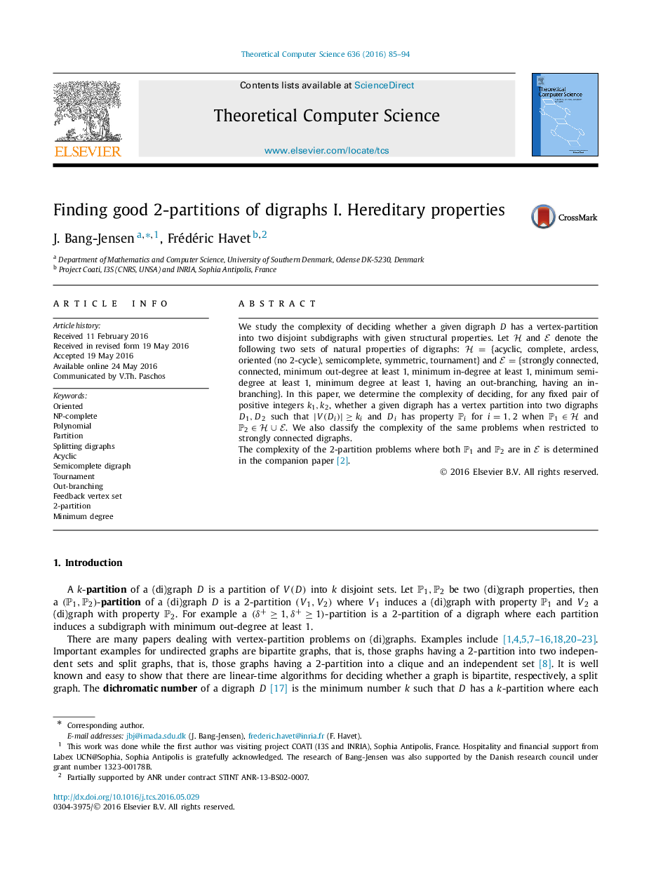 Finding good 2-partitions of digraphs I. Hereditary properties