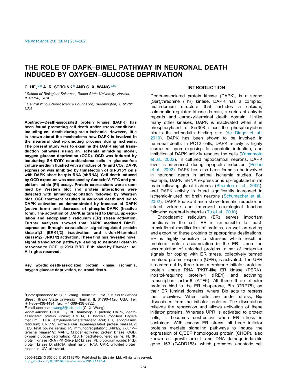 The role of DAPK-BimEL pathway in neuronal death induced by oxygen-glucose deprivation