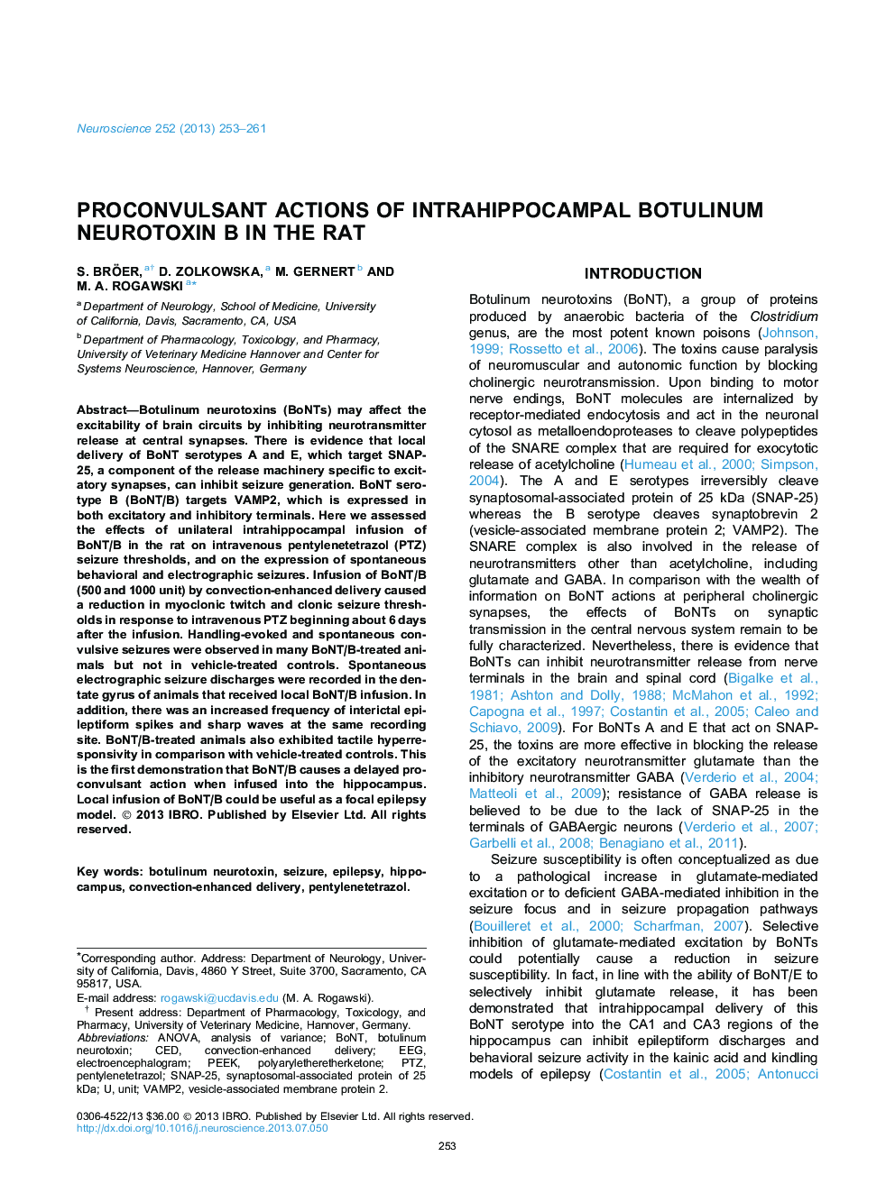 Proconvulsant actions of intrahippocampal botulinum neurotoxin B in the rat
