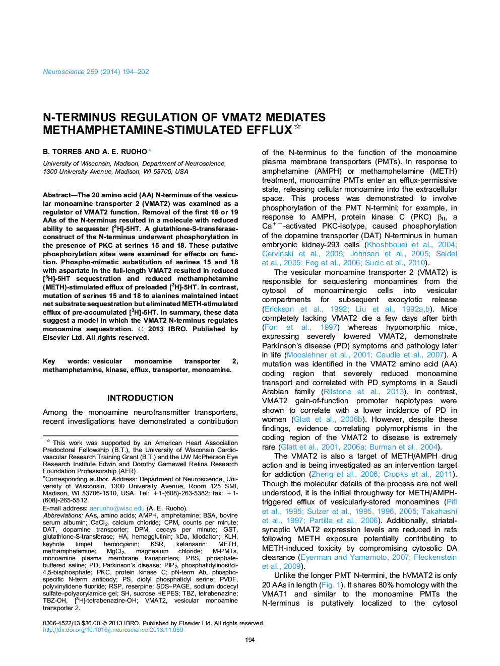 N-terminus regulation of VMAT2 mediates methamphetamine-stimulated efflux 