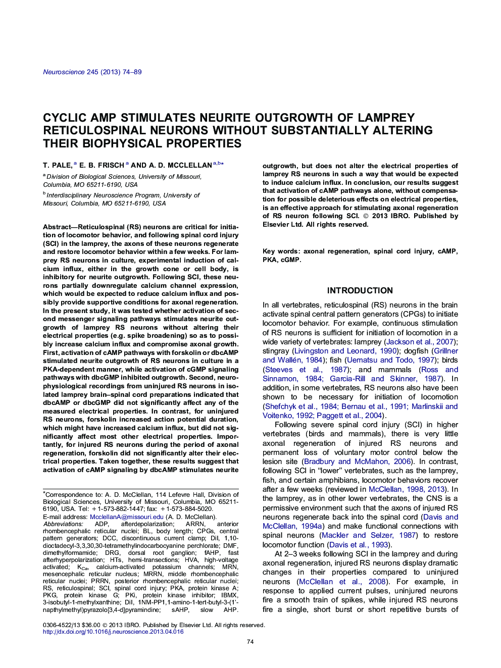 Cyclic AMP stimulates neurite outgrowth of lamprey reticulospinal neurons without substantially altering their biophysical properties