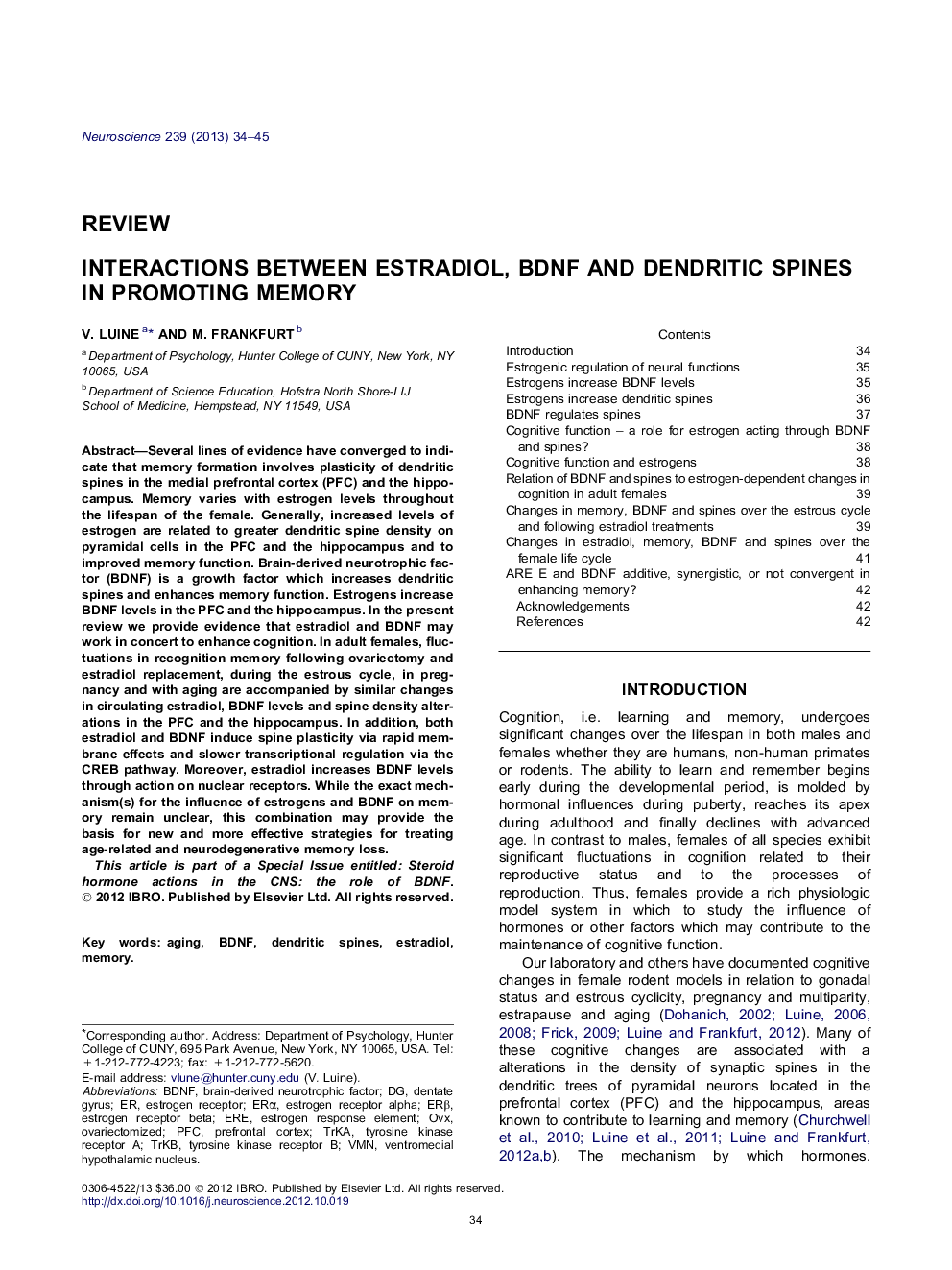 Interactions between estradiol, BDNF and dendritic spines in promoting memory