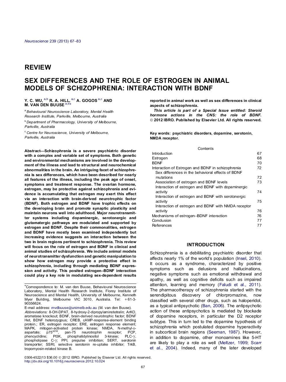 Sex differences and the role of estrogen in animal models of schizophrenia: Interaction with BDNF