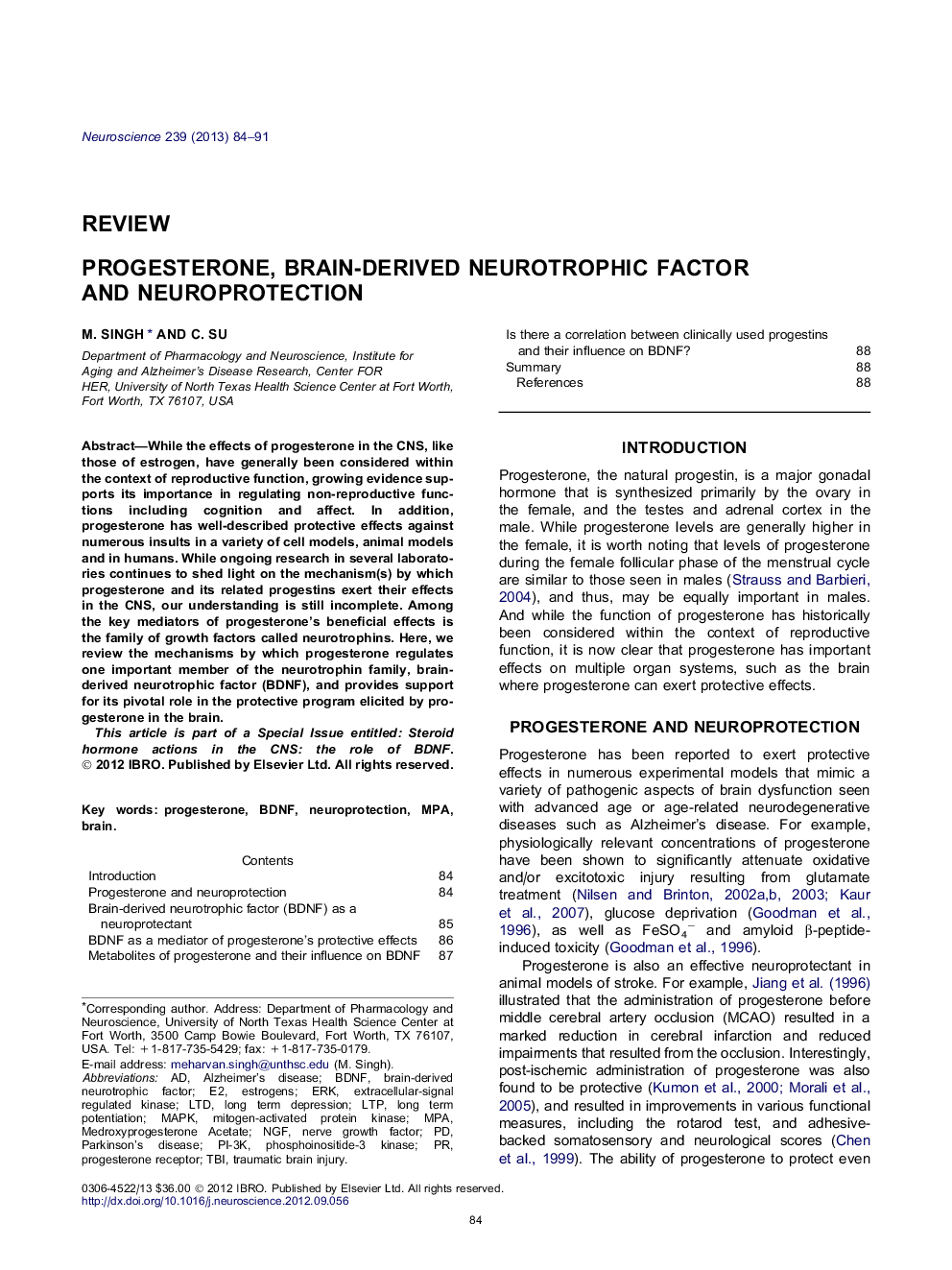 Progesterone, brain-derived neurotrophic factor and neuroprotection