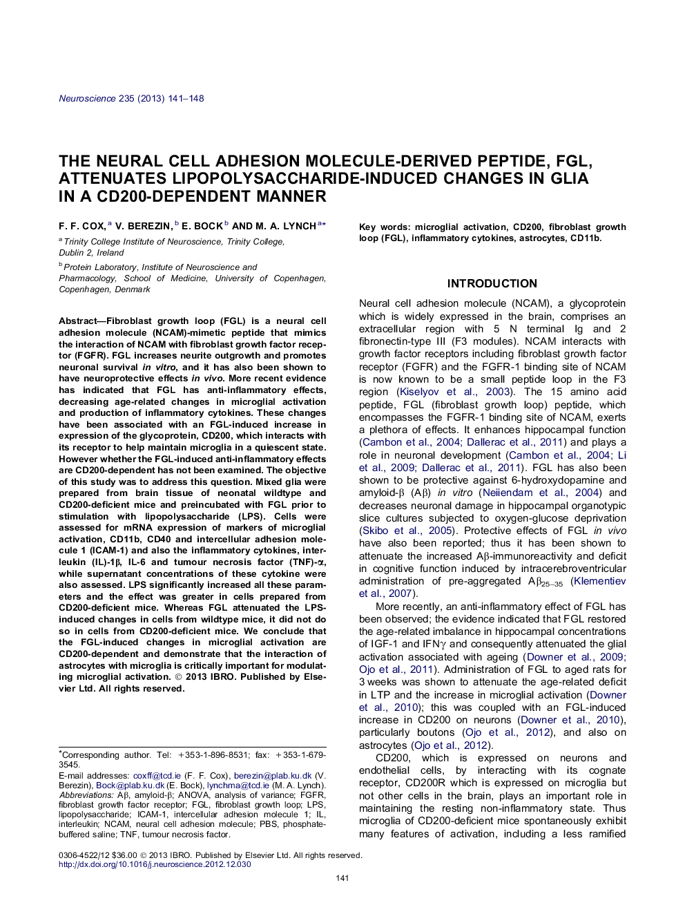 The neural cell adhesion molecule-derived peptide, FGL, attenuates lipopolysaccharide-induced changes in glia in a CD200-dependent manner